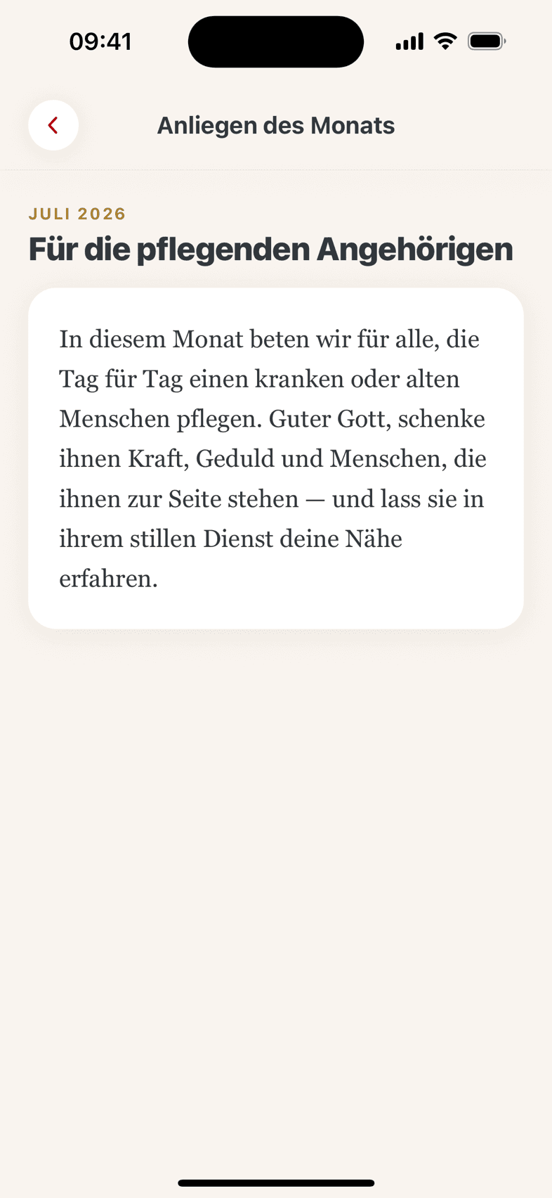 Anliegen des Monats Juli 2026 mit Gebetstext