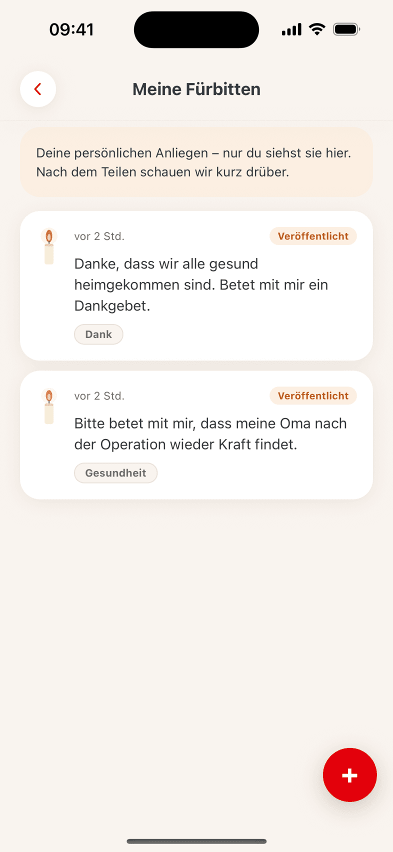 Meine Fürbitten mit zwei veröffentlichten Anliegen als Kerzen-Karten