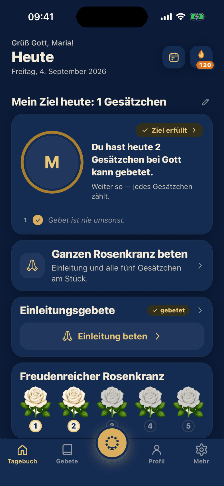 Farbwelt Navy, die Startseite im dunklen Modus